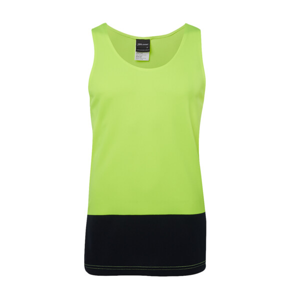 JB's Wear Men's Hi-Vis Traditional Singlet Lime/Navy