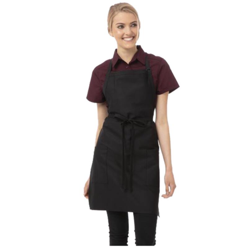 Two Patch Pocket Bib Apron - Black Thumbnail