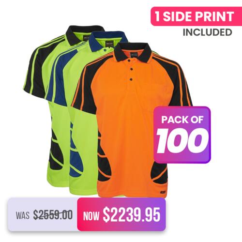 100X Mens Hi Vis Short Sleeve Spider Polo Thumbnail