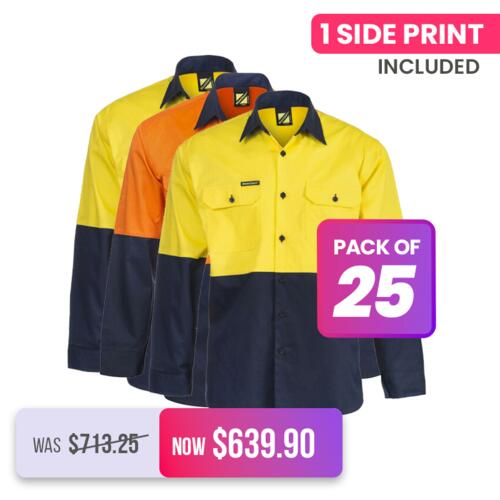 25X Mens Lightweight Hi Vis Two Tone Long Sleeve Vented Thumbnail