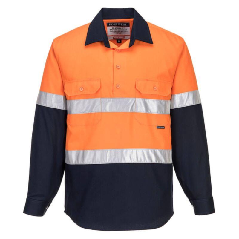 Womens Hobart Hi-Vis Contrast Half Button Shirt Long Sleeve Thumbnail