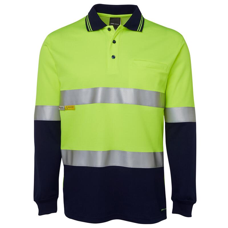 Mens Hi Vis Long Sleeve (D+N) Cotton Back Polo Thumbnail