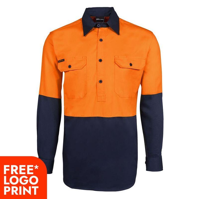 Mens Hi Vis Close Front Long Sleeve 190G Shirt Thumbnail