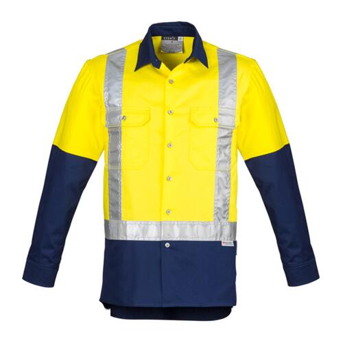 Mens Hi Vis Spliced Industrial Shirt - Shoulder Taped