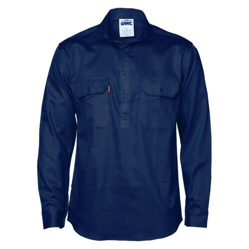 Close Front Cotton Drill Shirt - Long Sleeve