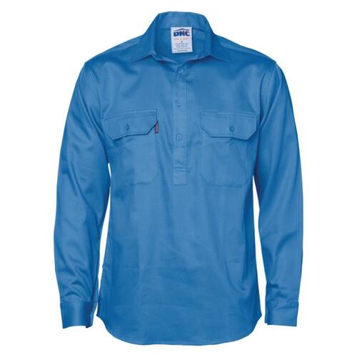 Close Front Cotton Drill Shirt - Long Sleeve