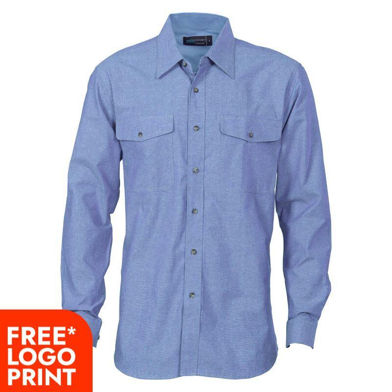 Mens Twin Flap Pocket Cotton Chambray - Long Sleeve Thumbnail