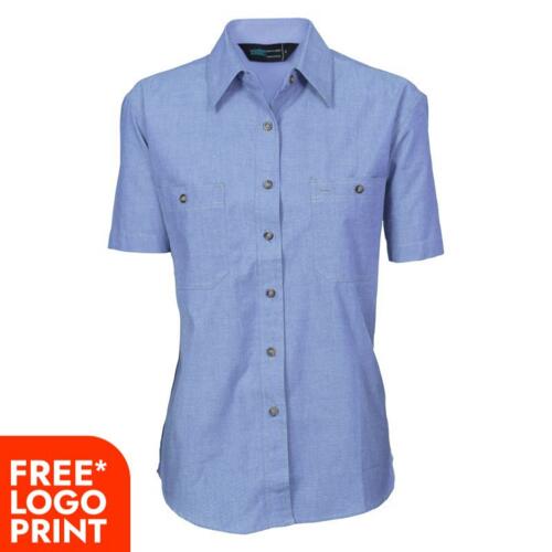 Womens Cotton Chambray Shirt Short Sleeve Thumbnail