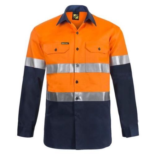Mens Hi Vis Two Tone Long Sleeve Cotton Drill Shirt