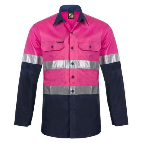 Mens Two Tone Long Sleeve Vented Cotton Drill Shirt