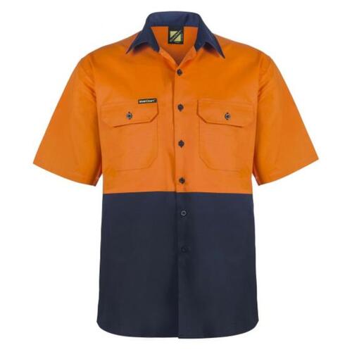 Mens Lightweight Hi Vis Two Tone Short Sleeve Vented Cotton Drill Shirt