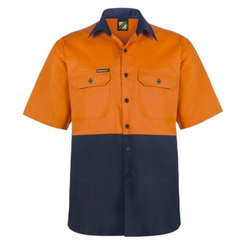 Mens Lightweight Hi Vis Two Tone Short Sleeve Vented Cotton Drill Shirt  Thumbnail