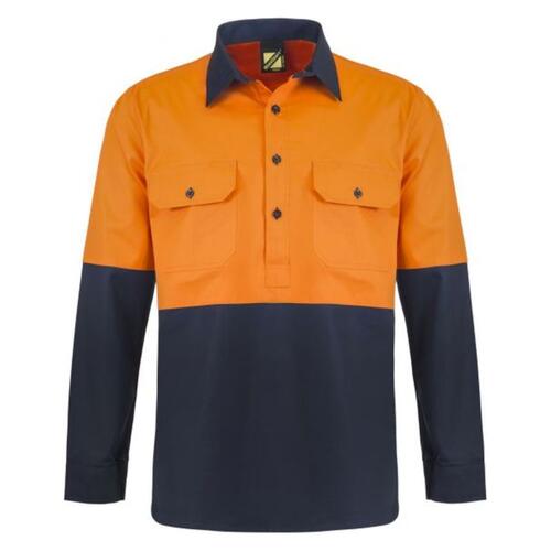 Mens Half Placket Vented Cotton Drill Shirt Semi Gusset Sleeve