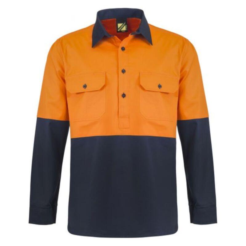 Mens Half Placket Vented Cotton Drill Shirt Semi Gusset Sleeve Thumbnail