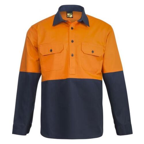 Mens Half Placket Cotton Drill Shirt With Semi Gusset Sleeve