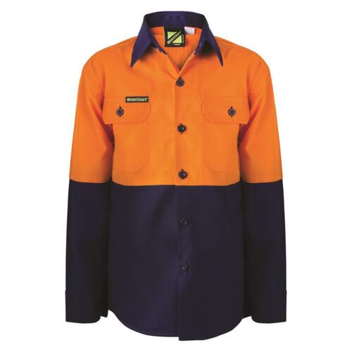 Kids Two Tone Long Sleeve Cotton Drill Shirt Thumbnail