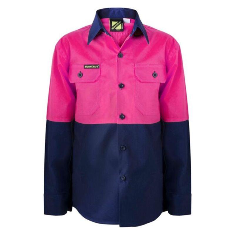 Kids Two Tone Long Sleeve Cotton Drill Shirt Thumbnail