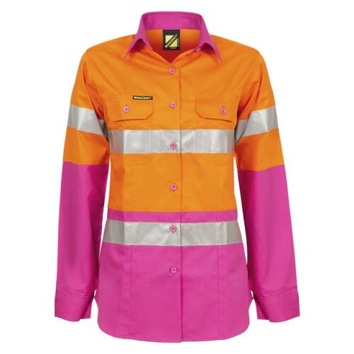 Womens Hi Vis Vented Cotton Drill Shirt With CSR Reflective Tape