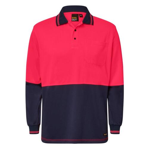 Mens Hi Vis Two Tone Long Sleeve Micromesh Polo With Pocket