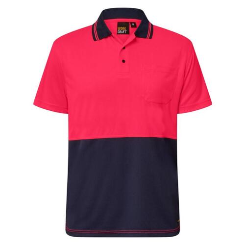 Mens Hi Vis Two Tone Short Sleeve Micromesh Polo With Pocket