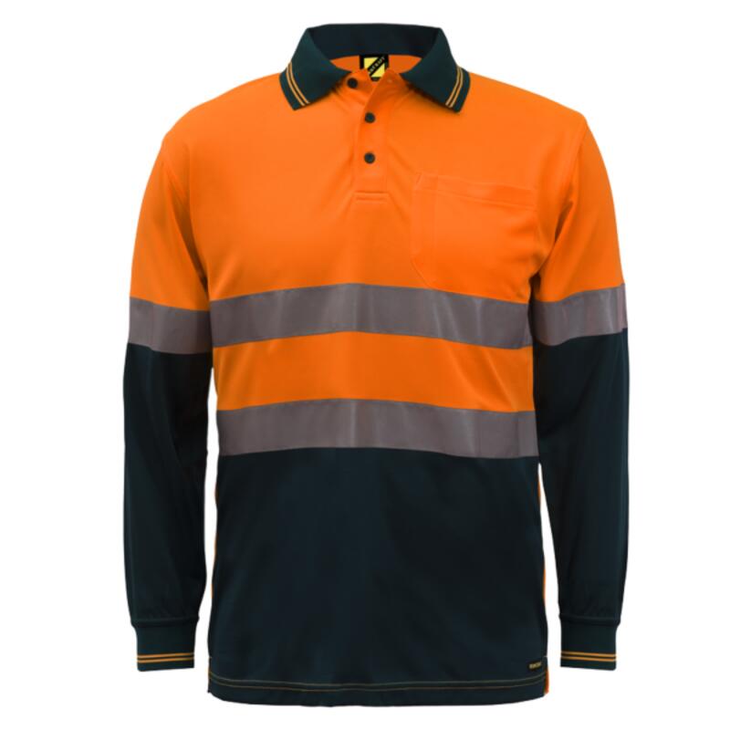 Mens Hi Vis Two Tone Long Sleeve Micromesh Polo With Pocket And Csr Reflective Tape Thumbnail