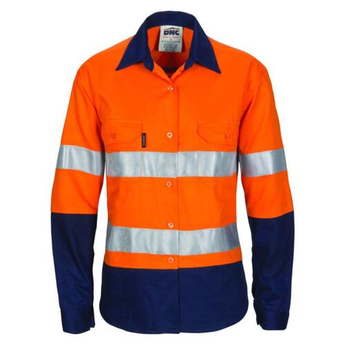 Womens HIVIS Cool-Breeze Cotton Shirt with CSR R/Tape - Long Sleeve