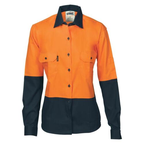 Womens HiVis Two Tone Cotton Drill Shirt - Long Sleeve