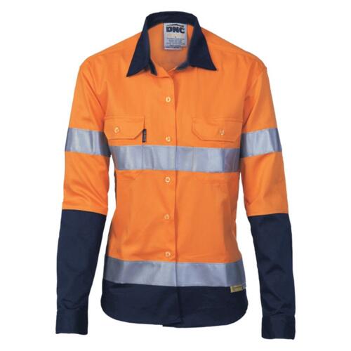 Womens HiVis Two Tone Drill Shirt with 3M R/Tape - Long sleeve