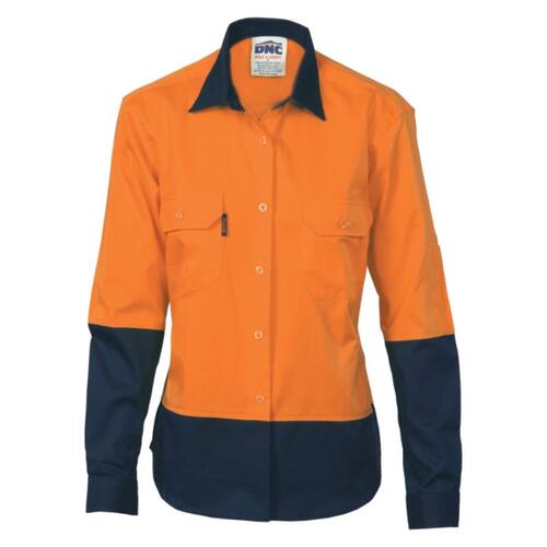 Womens HiVis 2 Tone Cool-Breeze Cotton Shirt - Long Sleeve
