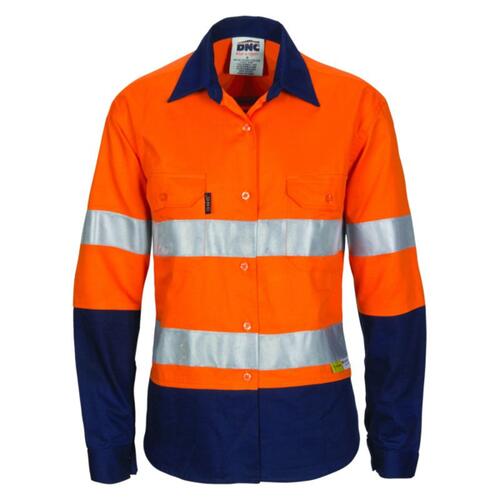 Womens HiVis Two Tone Cool-Breeze Cotton Shirt with 3M R/Tape Long Sleeve