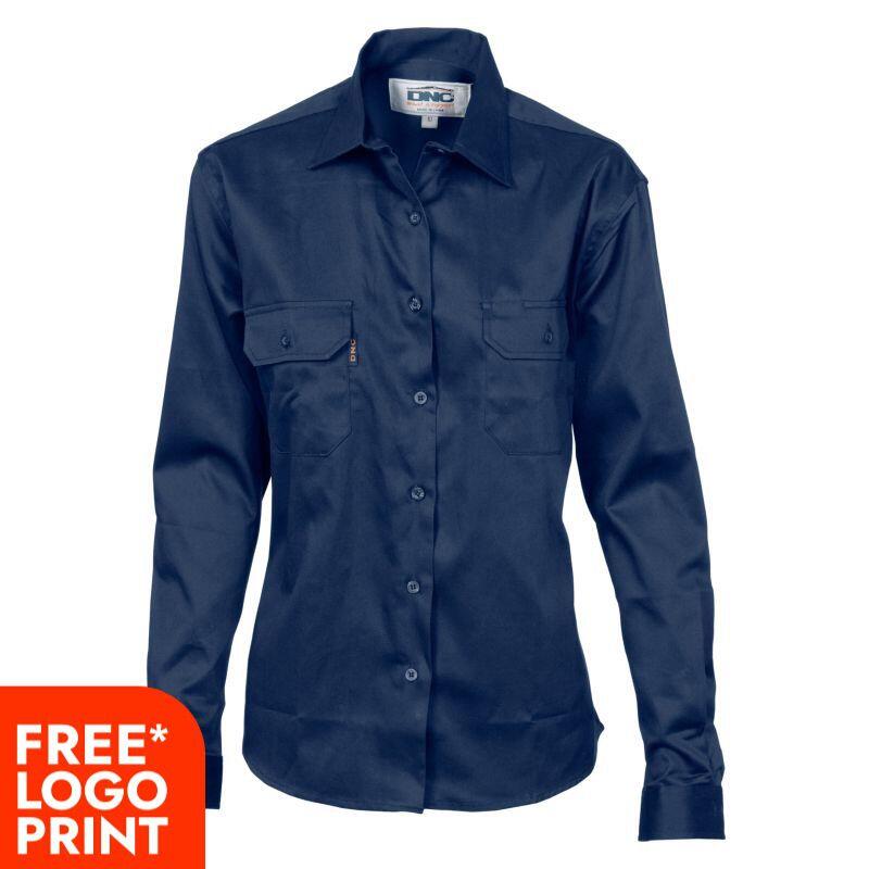 Womens Cotton Drill Work Shirt - Long Sleeve Thumbnail